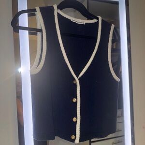 Abercrombie & Fitch Navy Vest with Cream Trim and Gold Buttons